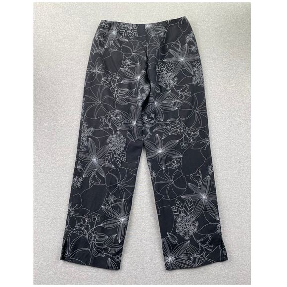 VTG Larry Levine Womens Pants 14 Black White Floral High Rise Straight Ankle - Picture 2 of 16